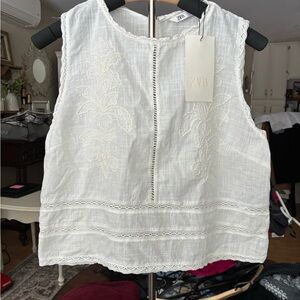 Sold Zara White Sleeveless Embroidered Crop Top